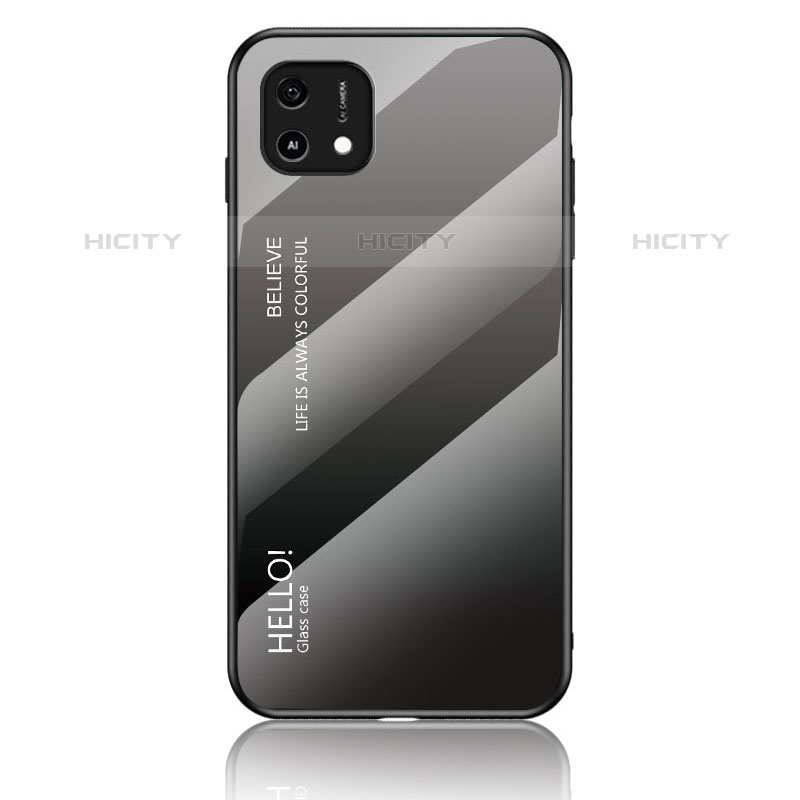 Carcasa Bumper Funda Silicona Espejo Gradiente Arco iris LS1 para Oppo A16e Gris Oscuro