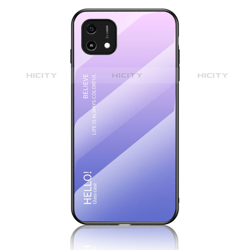 Carcasa Bumper Funda Silicona Espejo Gradiente Arco iris LS1 para Oppo A16e Purpura Claro