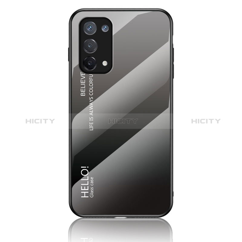 Carcasa Bumper Funda Silicona Espejo Gradiente Arco iris LS1 para Oppo A74 5G Gris Oscuro