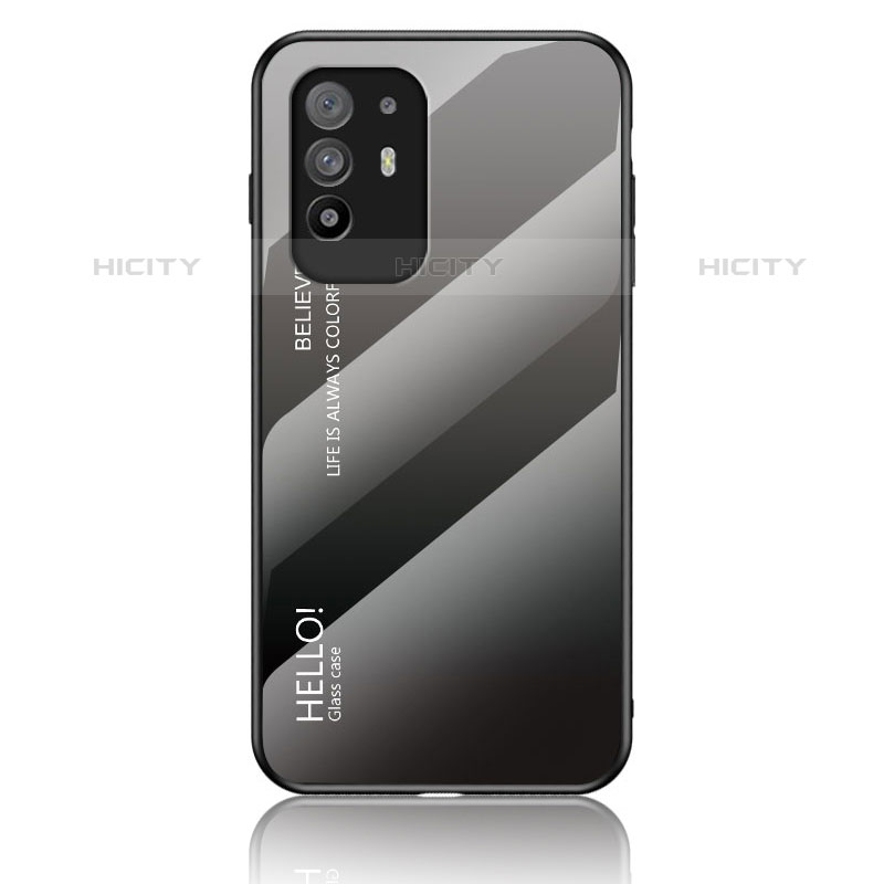 Carcasa Bumper Funda Silicona Espejo Gradiente Arco iris LS1 para Oppo A94 5G Gris Oscuro