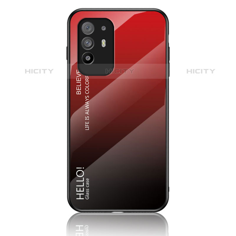 Carcasa Bumper Funda Silicona Espejo Gradiente Arco iris LS1 para Oppo A94 5G Rojo