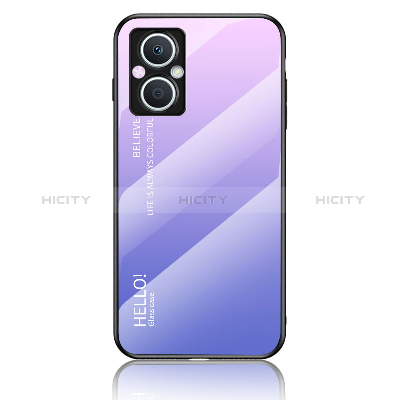 Carcasa Bumper Funda Silicona Espejo Gradiente Arco iris LS1 para Oppo A96 5G Purpura Claro