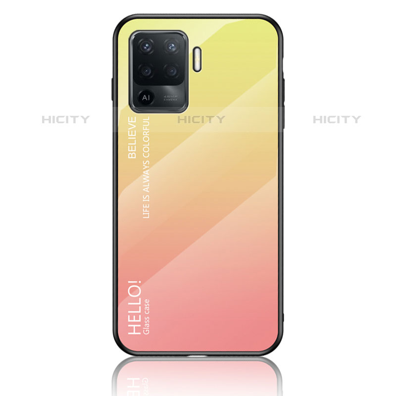 Carcasa Bumper Funda Silicona Espejo Gradiente Arco iris LS1 para Oppo F19 Pro Amarillo