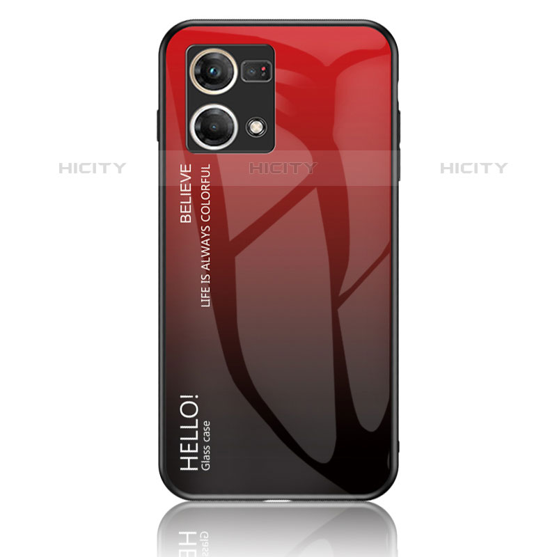 Carcasa Bumper Funda Silicona Espejo Gradiente Arco iris LS1 para Oppo F21 Pro 4G Rojo