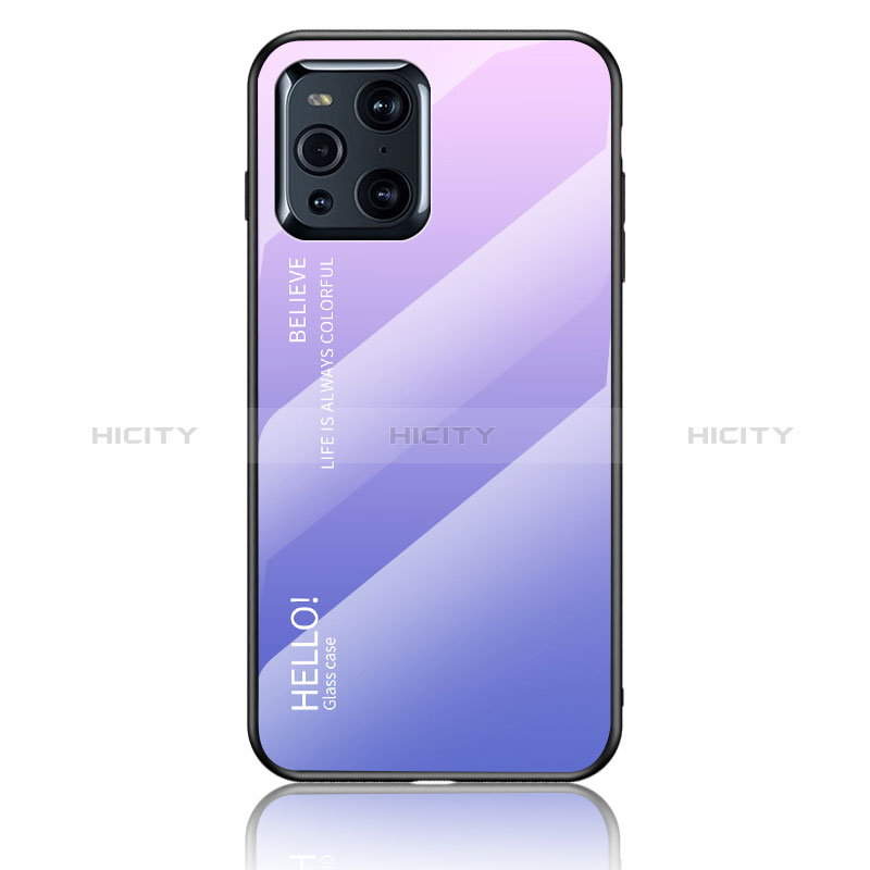 Carcasa Bumper Funda Silicona Espejo Gradiente Arco iris LS1 para Oppo Find X3 5G Purpura Claro