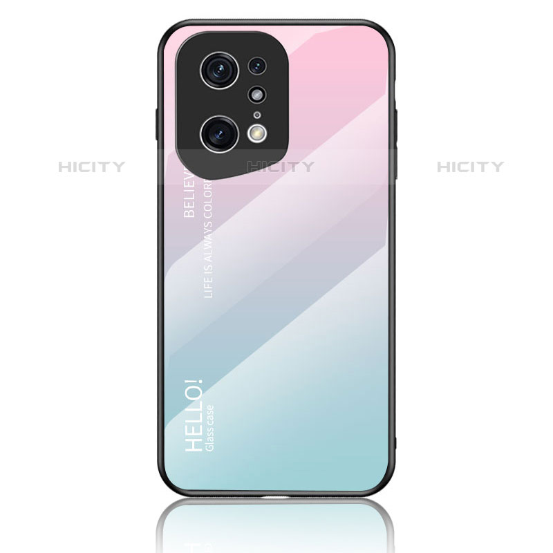 Carcasa Bumper Funda Silicona Espejo Gradiente Arco iris LS1 para Oppo Find X5 Pro 5G Cian