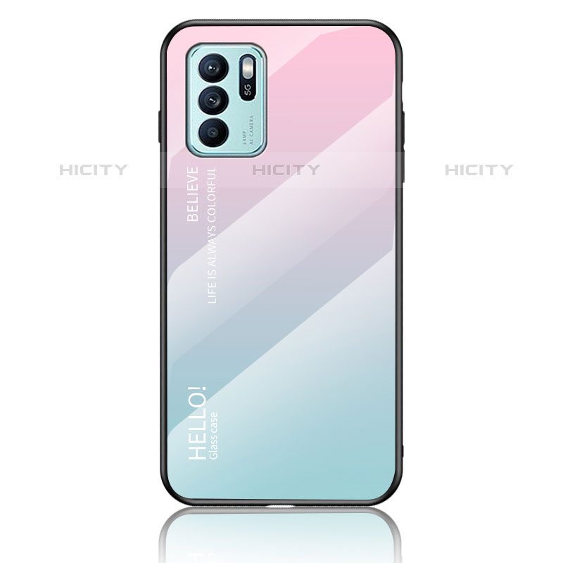 Carcasa Bumper Funda Silicona Espejo Gradiente Arco iris LS1 para Oppo Reno6 Z 5G Cian