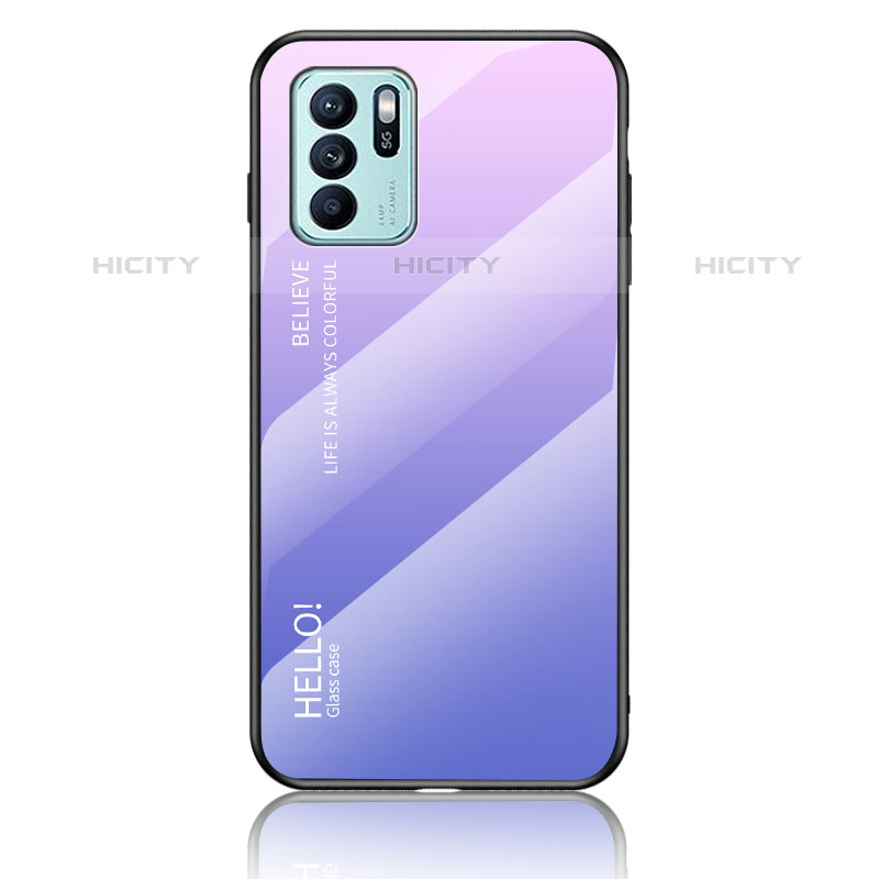 Carcasa Bumper Funda Silicona Espejo Gradiente Arco iris LS1 para Oppo Reno6 Z 5G Purpura Claro