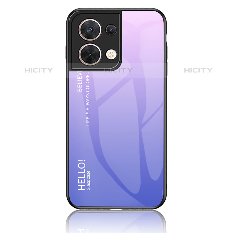 Carcasa Bumper Funda Silicona Espejo Gradiente Arco iris LS1 para Oppo Reno8 5G Purpura Claro