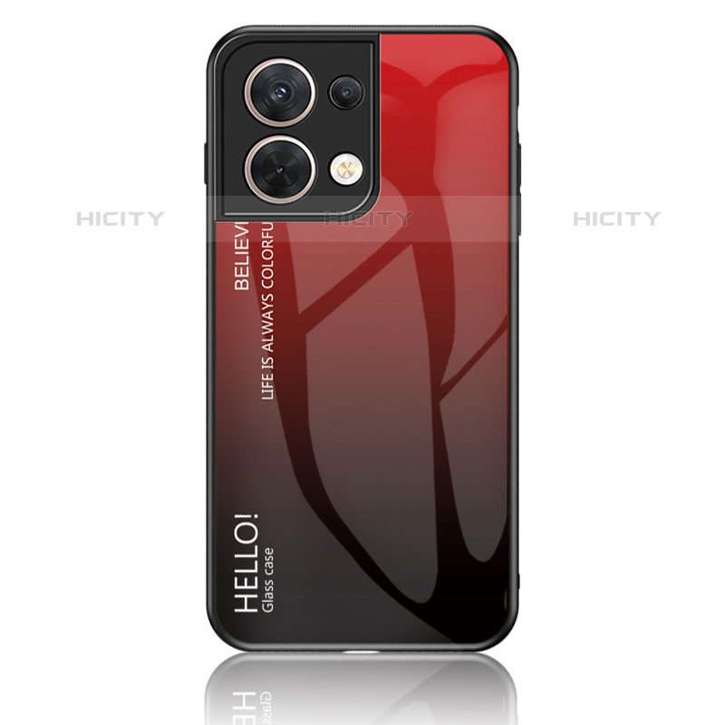 Carcasa Bumper Funda Silicona Espejo Gradiente Arco iris LS1 para Oppo Reno8 5G Rojo