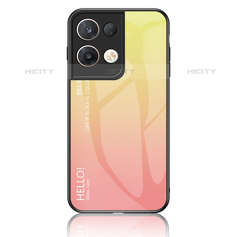 Carcasa Bumper Funda Silicona Espejo Gradiente Arco iris LS1 para Oppo Reno8 Pro 5G Amarillo