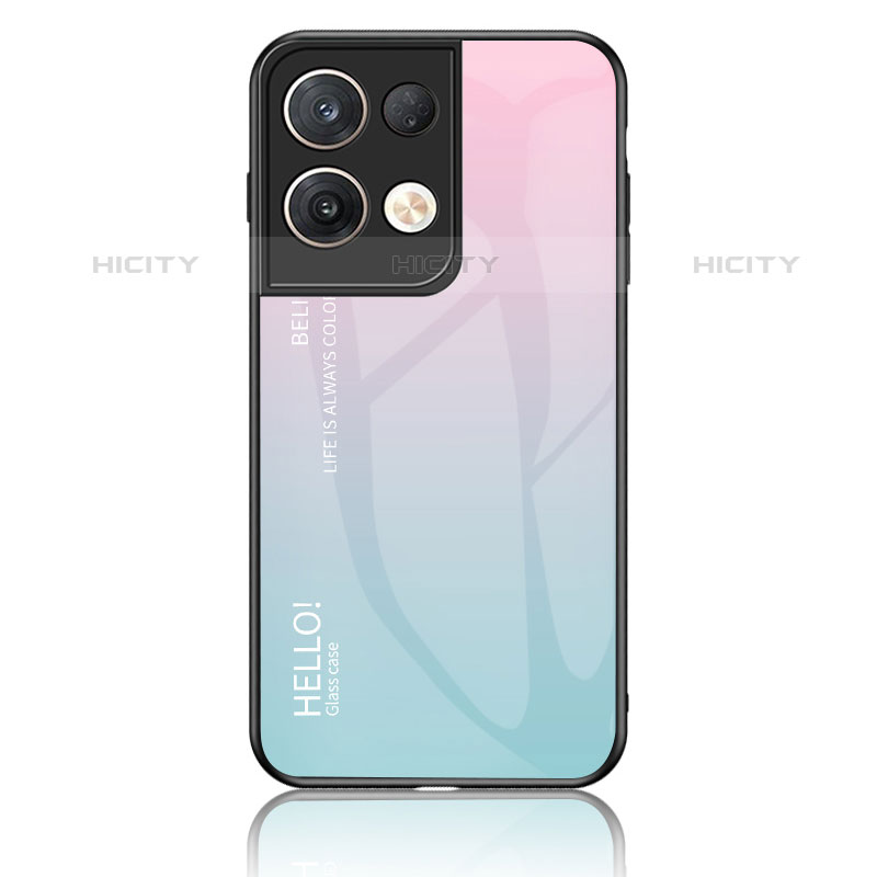 Carcasa Bumper Funda Silicona Espejo Gradiente Arco iris LS1 para Oppo Reno8 Pro 5G Cian