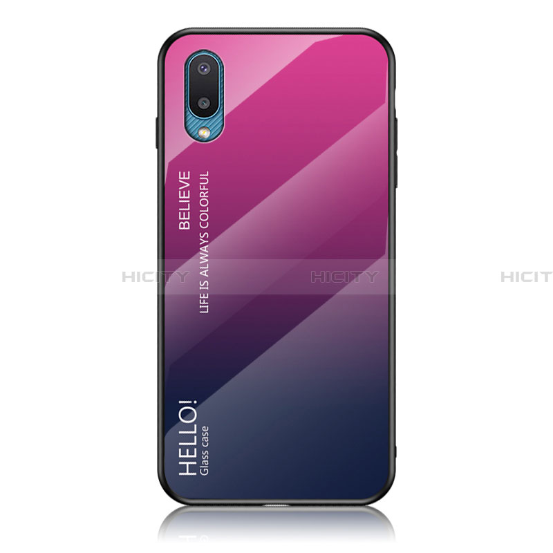 Carcasa Bumper Funda Silicona Espejo Gradiente Arco iris LS1 para Samsung Galaxy A02 Rosa Roja