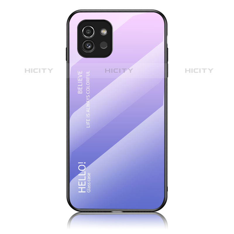 Carcasa Bumper Funda Silicona Espejo Gradiente Arco iris LS1 para Samsung Galaxy A03 Purpura Claro