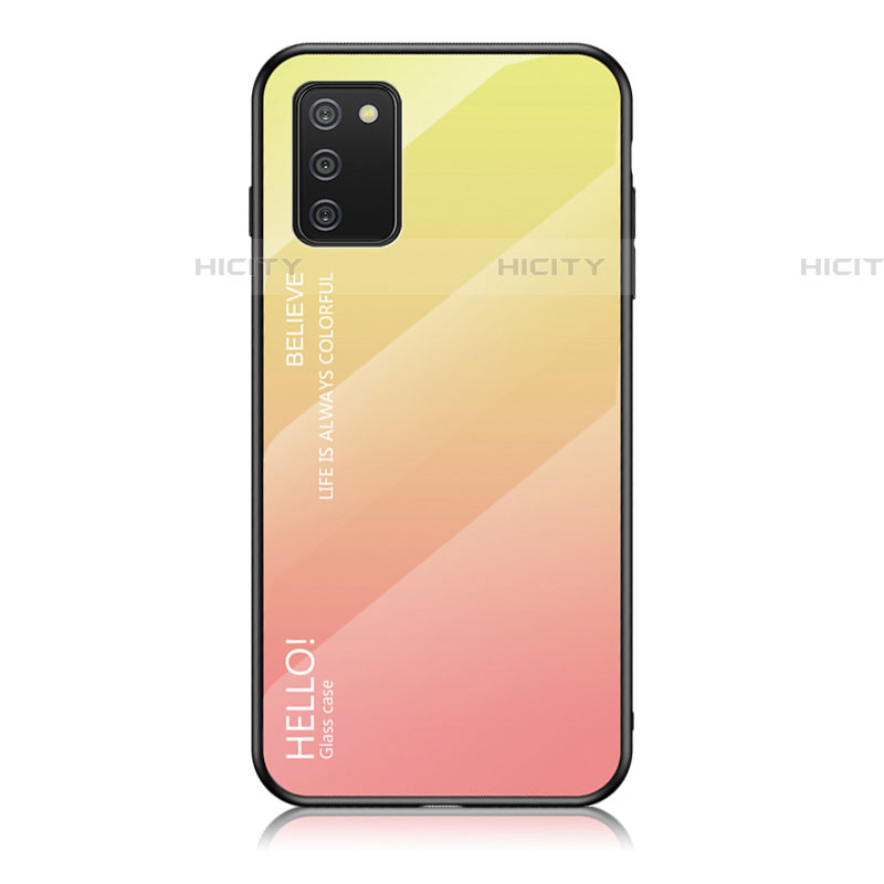 Carcasa Bumper Funda Silicona Espejo Gradiente Arco iris LS1 para Samsung Galaxy A03s Amarillo