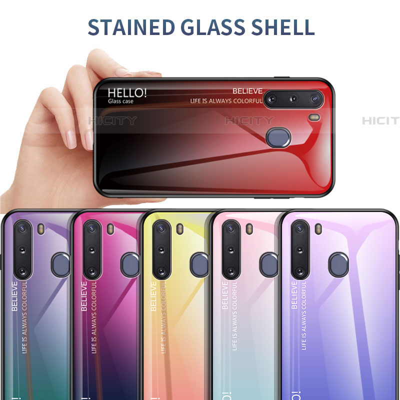 Carcasa Bumper Funda Silicona Espejo Gradiente Arco iris LS1 para Samsung Galaxy A21 European