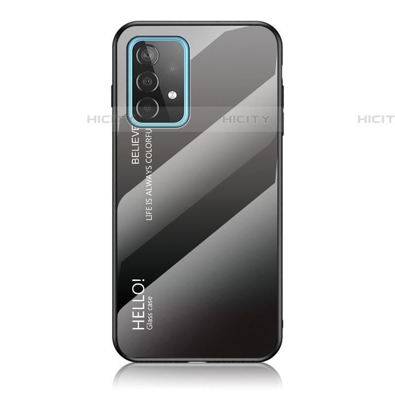 Carcasa Bumper Funda Silicona Espejo Gradiente Arco iris LS1 para Samsung Galaxy A52 4G Gris Oscuro