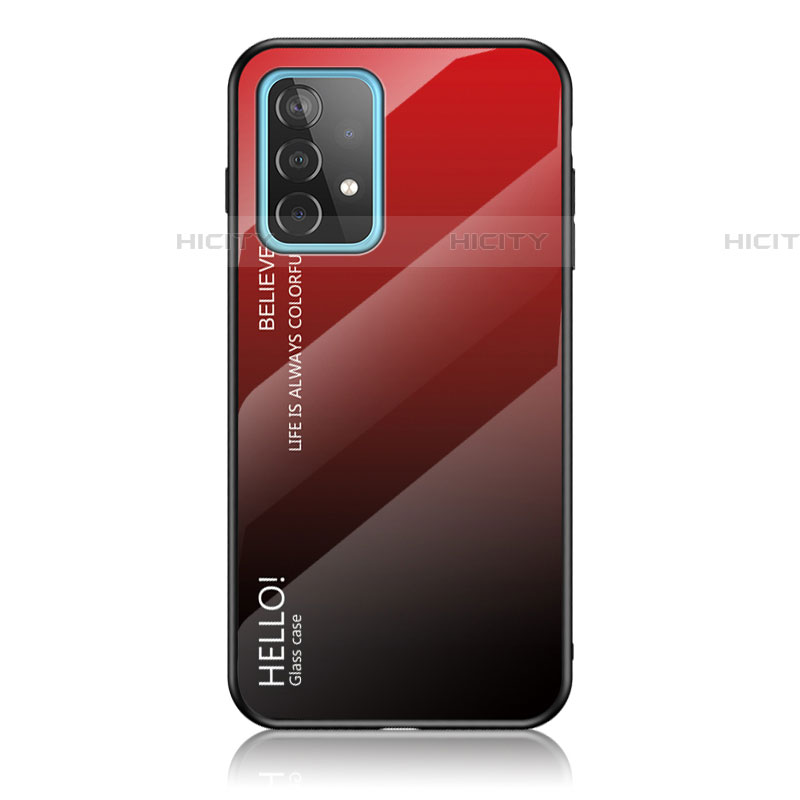 Carcasa Bumper Funda Silicona Espejo Gradiente Arco iris LS1 para Samsung Galaxy A52 4G Rojo