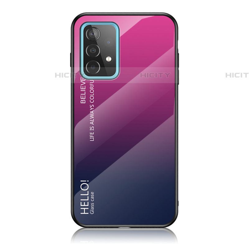 Carcasa Bumper Funda Silicona Espejo Gradiente Arco iris LS1 para Samsung Galaxy A52 5G Rosa Roja