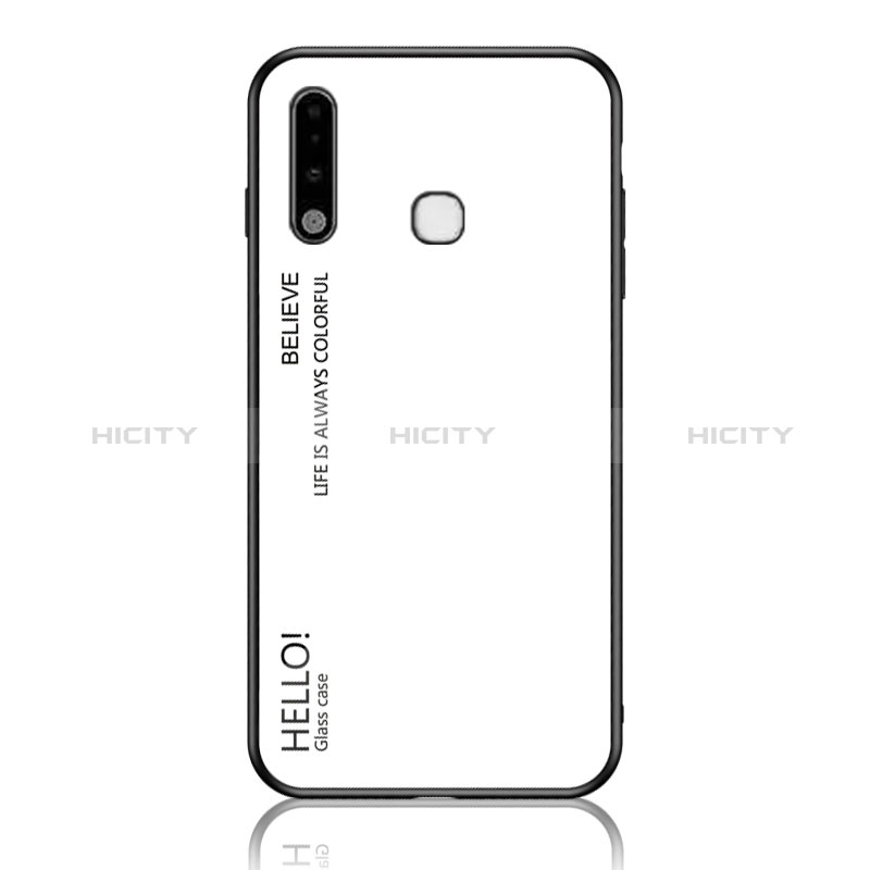 Carcasa Bumper Funda Silicona Espejo Gradiente Arco iris LS1 para Samsung Galaxy A70E Blanco