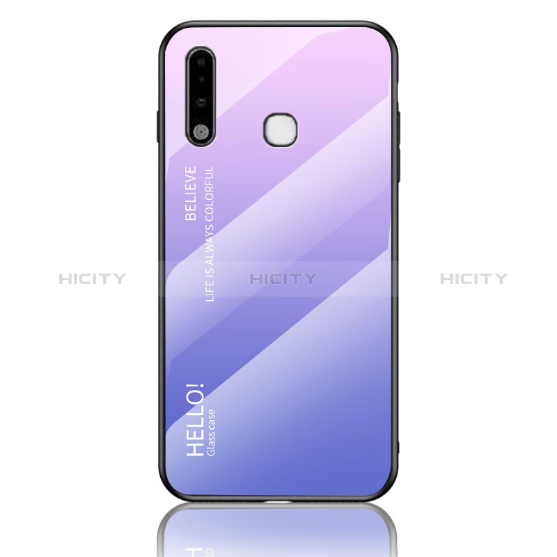 Carcasa Bumper Funda Silicona Espejo Gradiente Arco iris LS1 para Samsung Galaxy A70E Purpura Claro