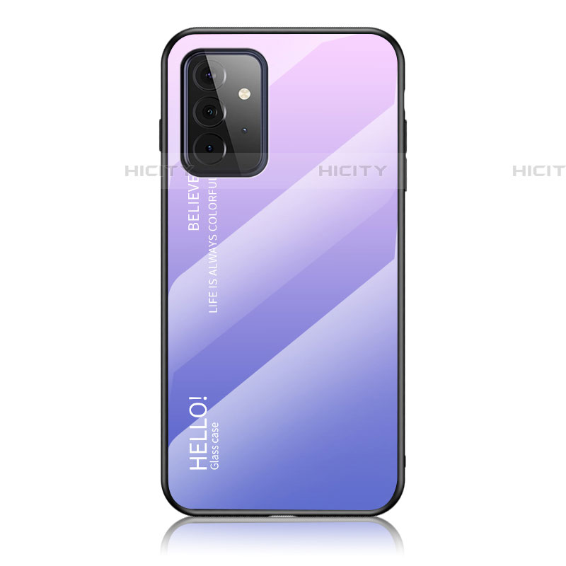 Carcasa Bumper Funda Silicona Espejo Gradiente Arco iris LS1 para Samsung Galaxy A72 4G Purpura Claro