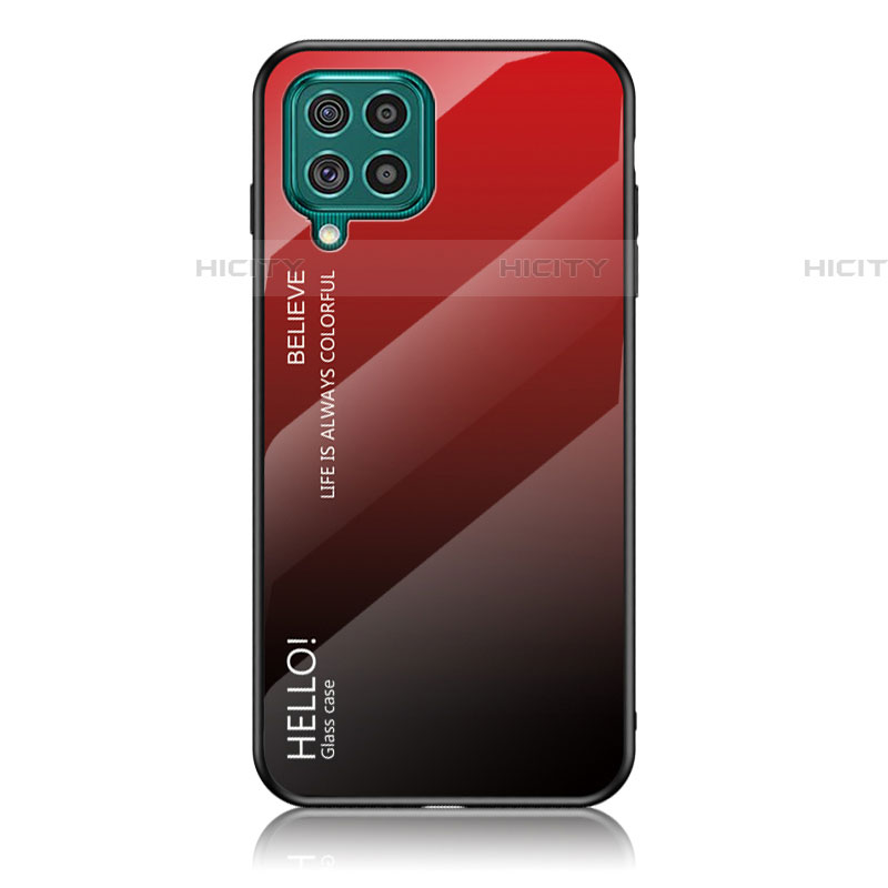 Carcasa Bumper Funda Silicona Espejo Gradiente Arco iris LS1 para Samsung Galaxy F62 5G Rojo