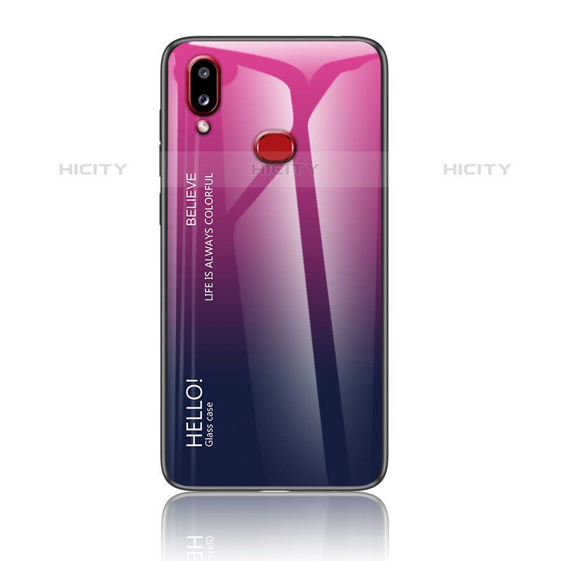 Carcasa Bumper Funda Silicona Espejo Gradiente Arco iris LS1 para Samsung Galaxy M01s Rosa Roja