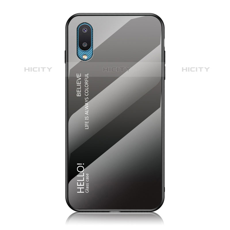 Carcasa Bumper Funda Silicona Espejo Gradiente Arco iris LS1 para Samsung Galaxy M02 Gris Oscuro