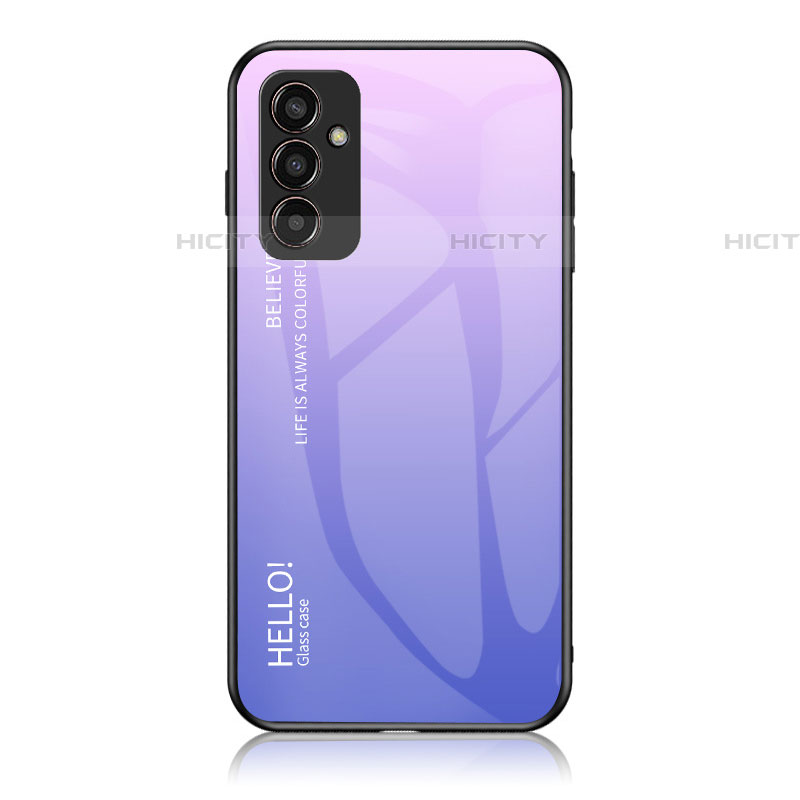 Carcasa Bumper Funda Silicona Espejo Gradiente Arco iris LS1 para Samsung Galaxy M13 4G Purpura Claro