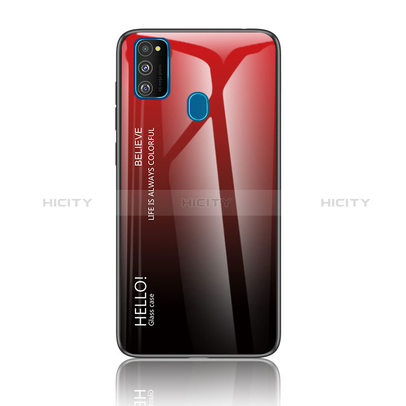 Carcasa Bumper Funda Silicona Espejo Gradiente Arco iris LS1 para Samsung Galaxy M30s Rojo