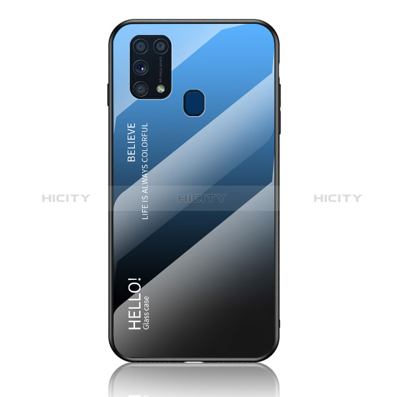 Carcasa Bumper Funda Silicona Espejo Gradiente Arco iris LS1 para Samsung Galaxy M31 Prime Edition Azul