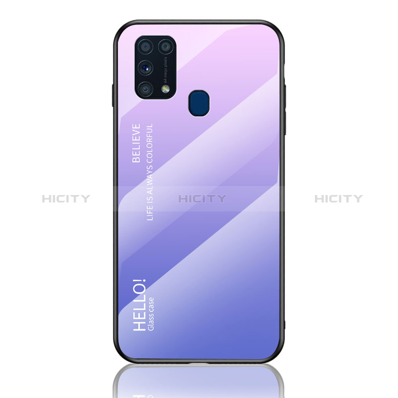 Carcasa Bumper Funda Silicona Espejo Gradiente Arco iris LS1 para Samsung Galaxy M31 Purpura Claro
