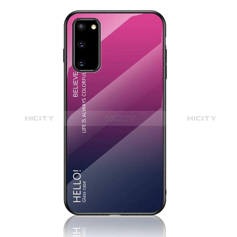 Carcasa Bumper Funda Silicona Espejo Gradiente Arco iris LS1 para Samsung Galaxy S20 Rosa Roja