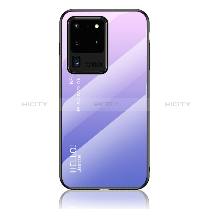 Carcasa Bumper Funda Silicona Espejo Gradiente Arco iris LS1 para Samsung Galaxy S20 Ultra 5G Purpura Claro