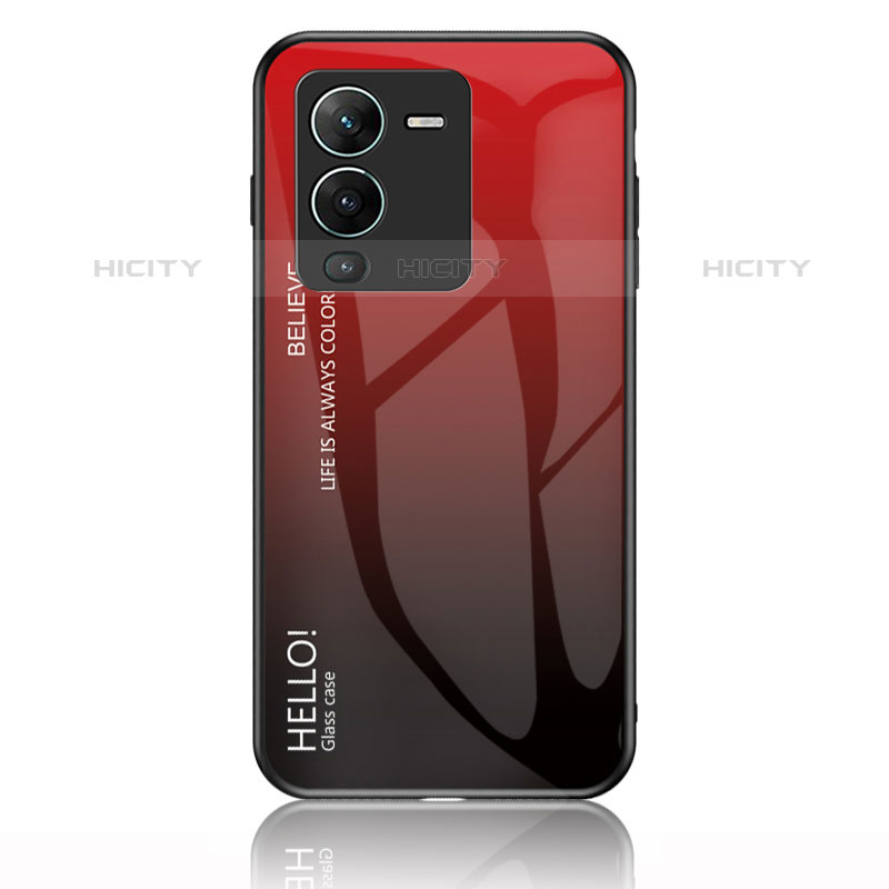 Carcasa Bumper Funda Silicona Espejo Gradiente Arco iris LS1 para Vivo V25 Pro 5G Rojo