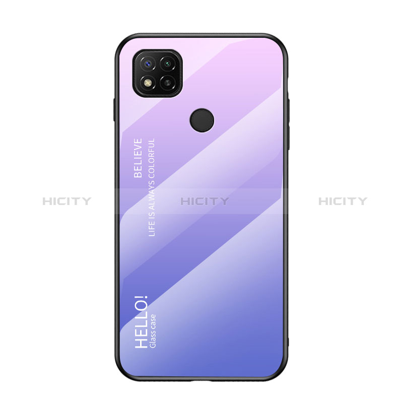 Carcasa Bumper Funda Silicona Espejo Gradiente Arco iris LS1 para Xiaomi Redmi 9 Activ Purpura Claro