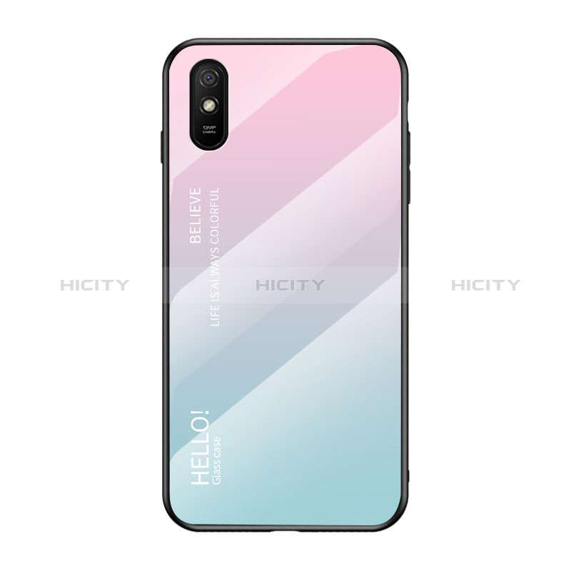 Carcasa Bumper Funda Silicona Espejo Gradiente Arco iris LS1 para Xiaomi Redmi 9A Cian