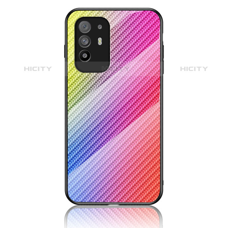 Carcasa Bumper Funda Silicona Espejo Gradiente Arco iris LS2 para Oppo F19 Pro+ Plus 5G Rosa