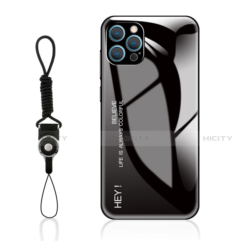 Carcasa Bumper Funda Silicona Espejo Gradiente Arco iris M01 para Apple iPhone 13 Pro Max Negro