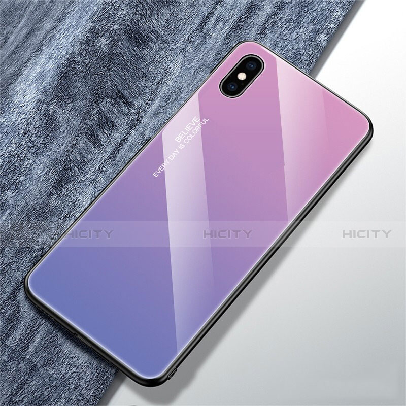 Carcasa Bumper Funda Silicona Espejo Gradiente Arco iris M01 para Apple iPhone X Morado