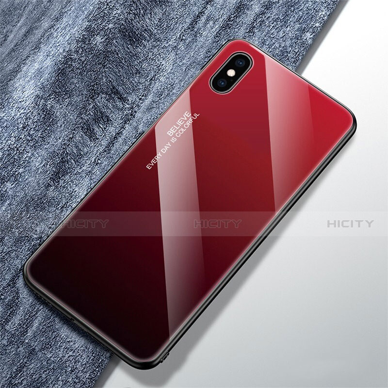 Carcasa Bumper Funda Silicona Espejo Gradiente Arco iris M01 para Apple iPhone X Rojo