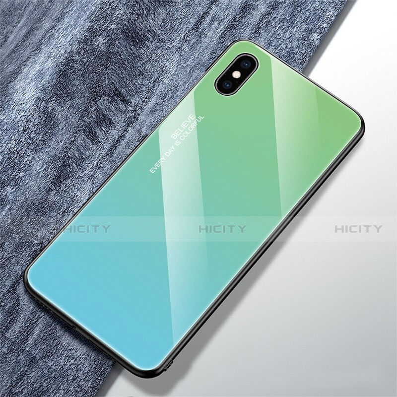 Carcasa Bumper Funda Silicona Espejo Gradiente Arco iris M01 para Apple iPhone X Verde