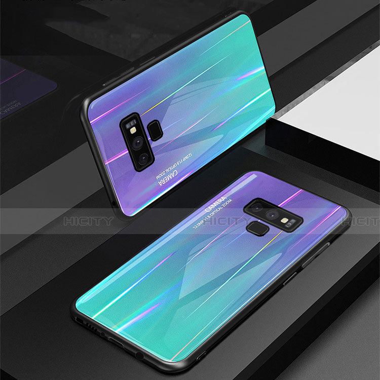 Carcasa Bumper Funda Silicona Espejo Gradiente Arco iris M01 para Samsung Galaxy Note 9 Cian