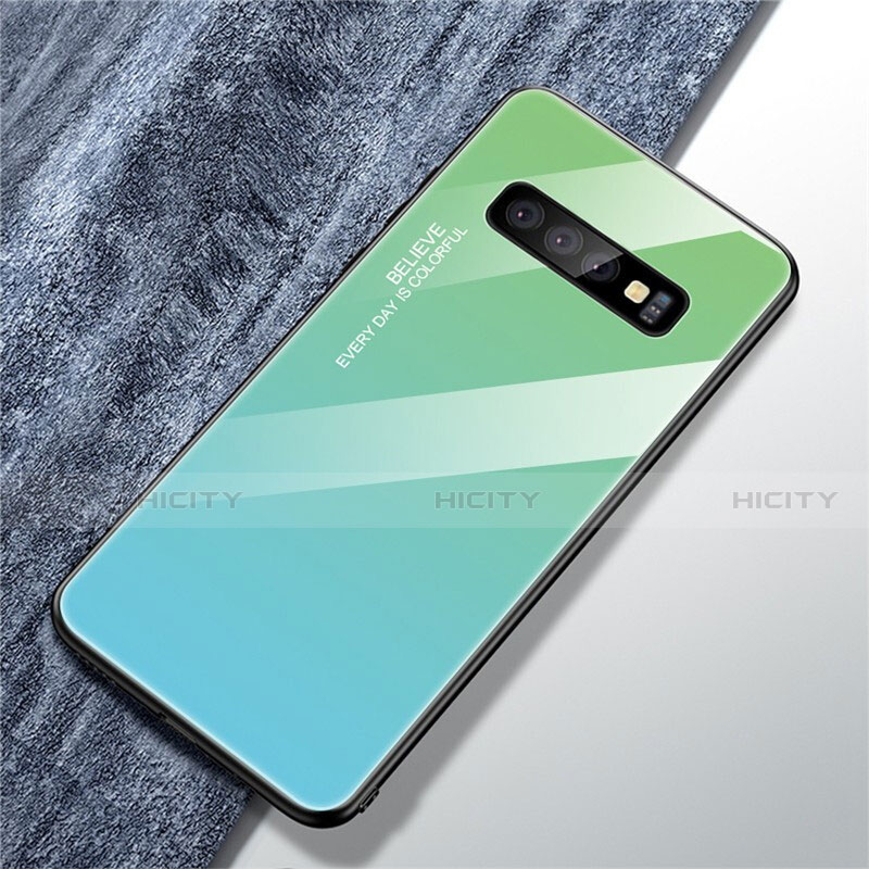 Carcasa Bumper Funda Silicona Espejo Gradiente Arco iris M01 para Samsung Galaxy S10 5G Cian