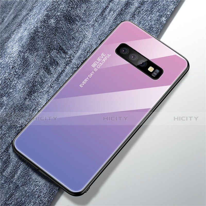 Carcasa Bumper Funda Silicona Espejo Gradiente Arco iris M01 para Samsung Galaxy S10 5G Morado