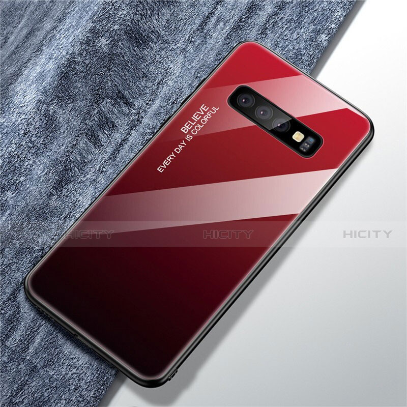 Carcasa Bumper Funda Silicona Espejo Gradiente Arco iris M01 para Samsung Galaxy S10 5G Rojo