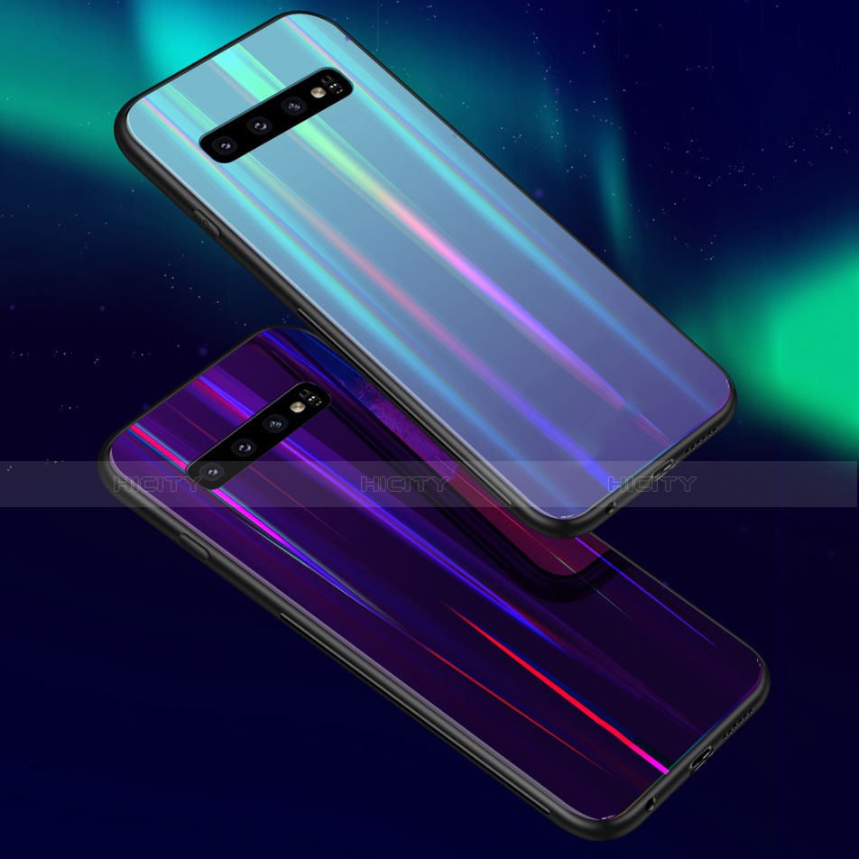 Carcasa Bumper Funda Silicona Espejo Gradiente Arco iris M02 para Samsung Galaxy S10