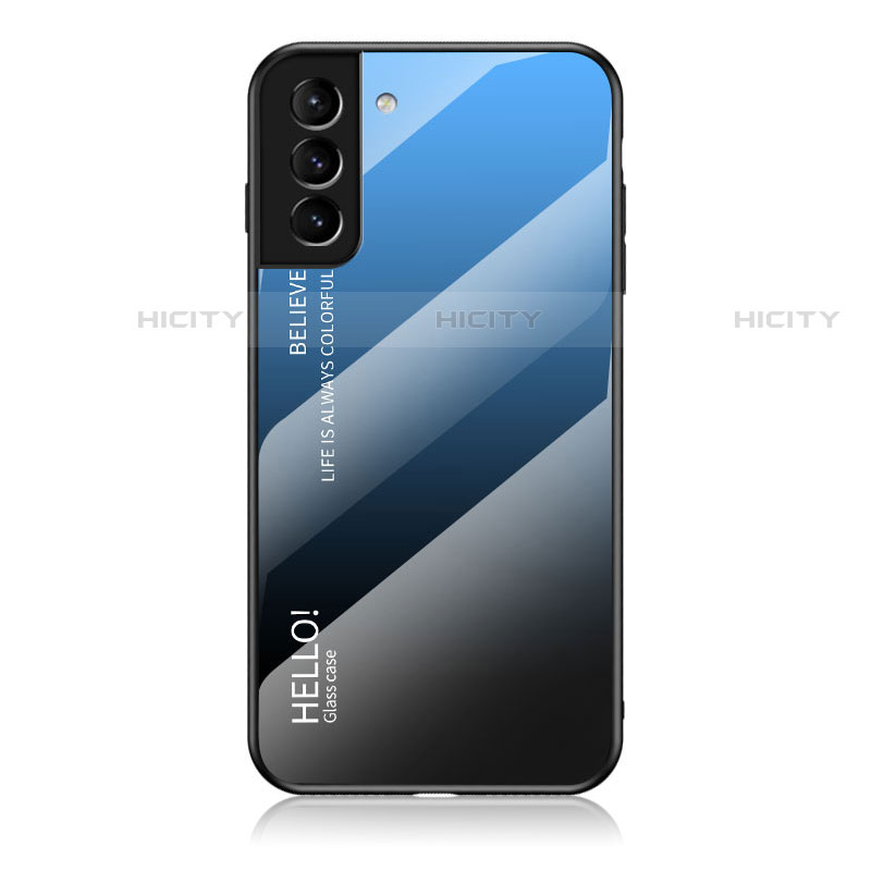 Carcasa Bumper Funda Silicona Espejo Gradiente Arco iris M02 para Samsung Galaxy S22 Plus 5G Azul