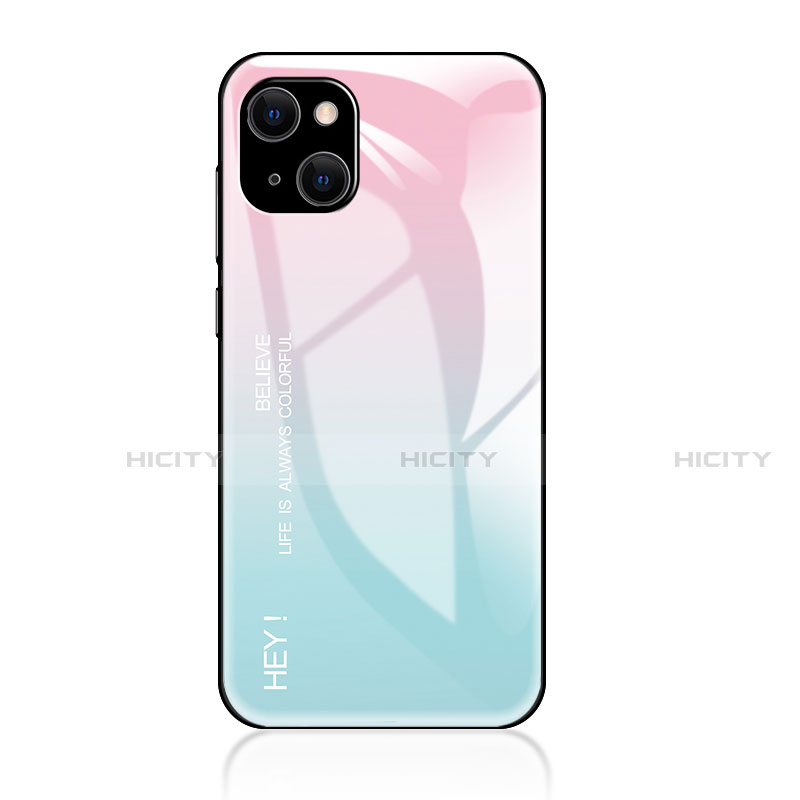 Carcasa Bumper Funda Silicona Espejo Gradiente Arco iris para Apple iPhone 15 Cian